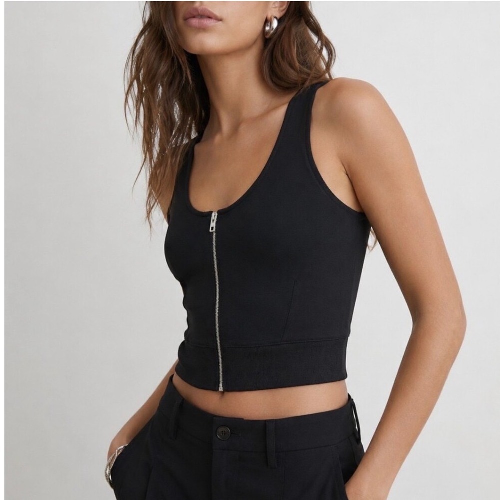 Rag & Bone New York Black Zip Front Sleeveless Cropped Top XXS MSRP $195